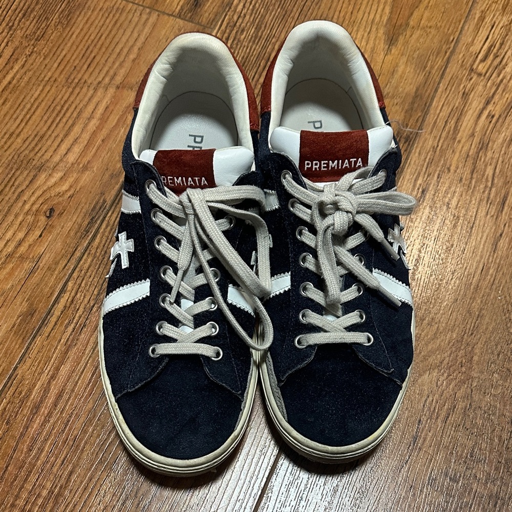 Premiata Men's Dark Blue and White Sneakers